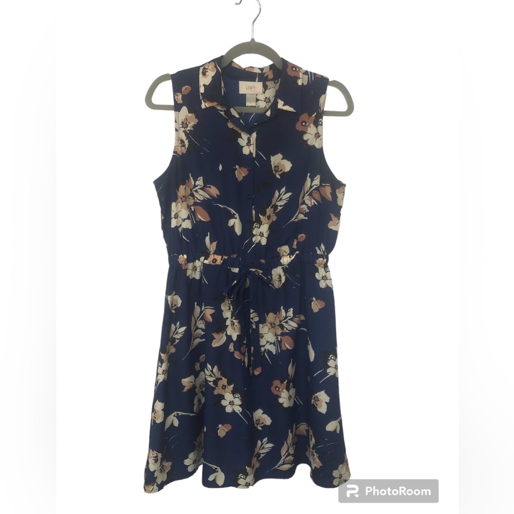 Loft Women’s Dress Floral Sleeveless Shirtdress Lined Skirt Self Belt